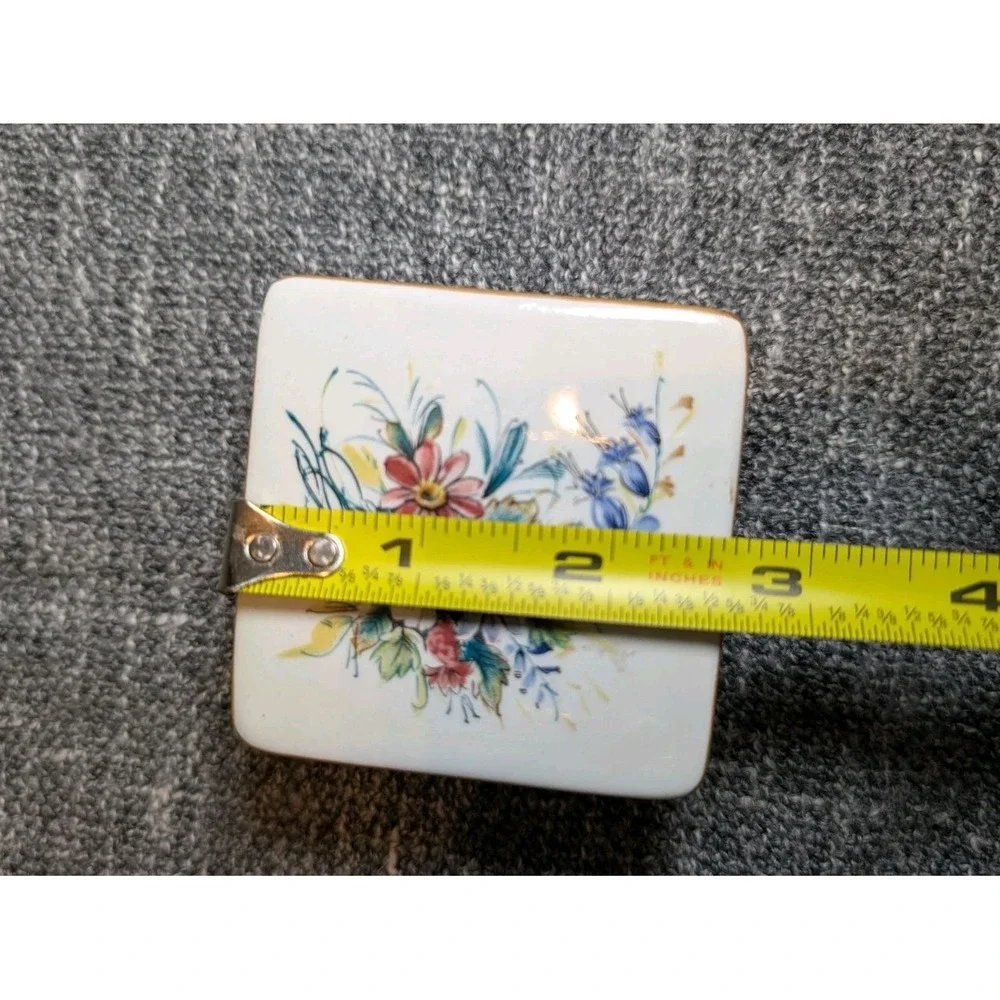 Vintage KV Ker-Vitrel Ceramic Trinket Box France Hand Painted Floral Square